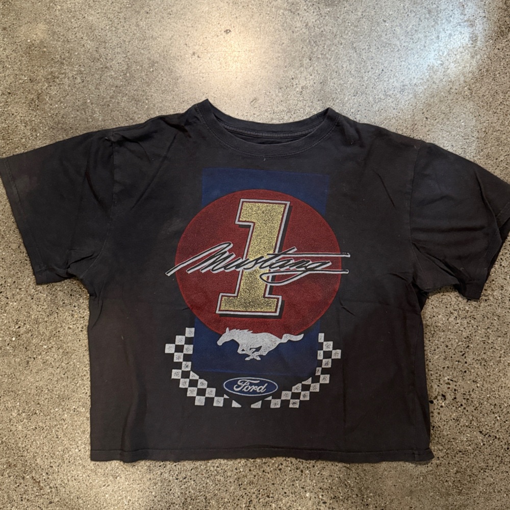 Ford Mustang Racing Graphic Tee hits at Belt line slight crop